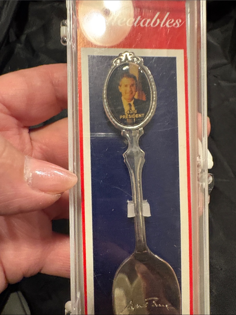 Collectible Presidential Silver Tone Spoon with Portrait president Bush